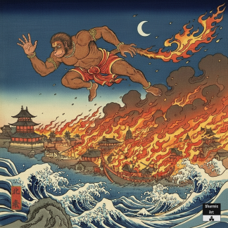 25. Hanuman burning Lanka (8" x 8")